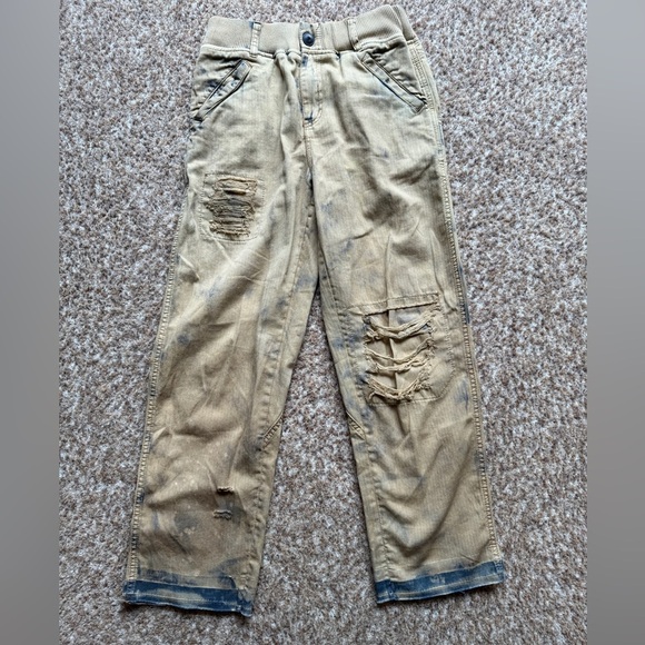 Free People Freddie Distressed Pants Tan & Blue Tie Dye Print Size Xs - Picture 1 of 5